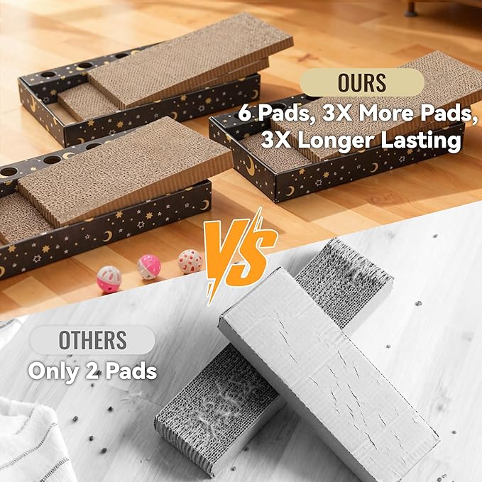 3 Packs in 1 Cat Scratch Pad – Cat Scratcher Cardboard to Protect Furniture,Each Cat Scratching Board with 2 Corrugated Cardboard Pads & Playful Bell