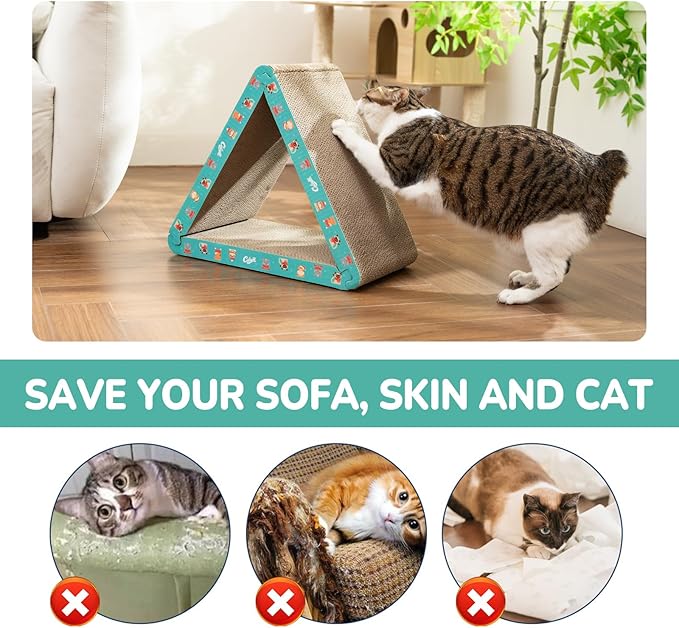 CATISM Cat Scratcher Cat Scratching Board - Foldable - Triangle, 6 Usable Sides Scratchers for Indoor Cats, Durable Recyclable Cats Cardboard Vertical(Pack of 3)