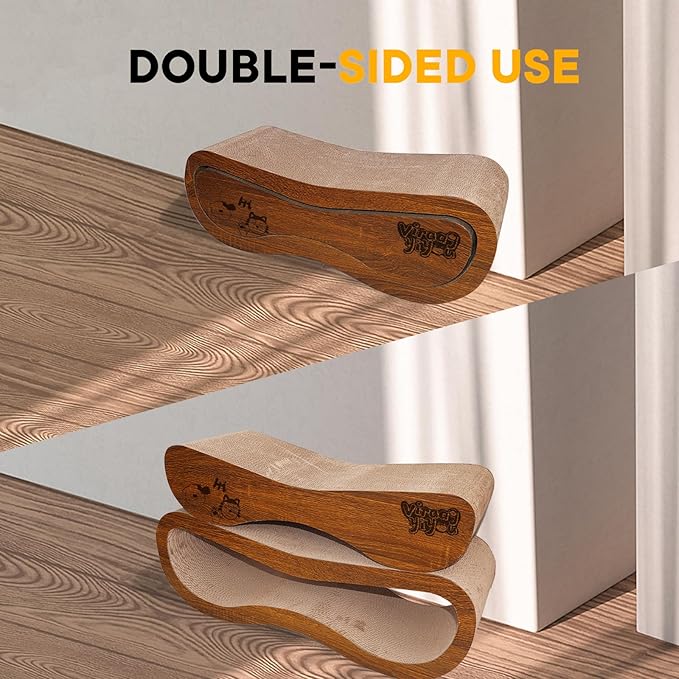 2 in 1 Cat Scratcher Lounge, Premium Cat Scratching Board, Cat Scratcher Set, Scratch-Resistant Cat Scratching Post Large (27.5L X 9H in.) and Small (24.5L X 6H in.), Corrugated Cardboard