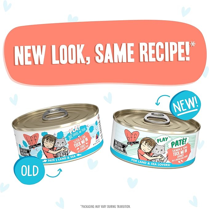 Weruva B.F.F. Play - Best Feline Friend Paté Lovers, Aw Yeah!, Salmon & Tuna Tuck Me in with Salmon & Tuna, 5.5oz Can (Pack of 8)