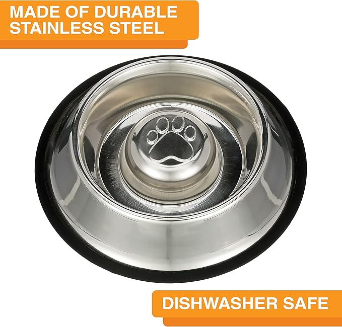 Neater Pet Brands Stainless Steel Slow Feed Bowl - Non-Tip & Non-Skid - Stops Dog Food Gulping, Bloat, Indigestion, and Rapid Eating (1-1/2 Cup)