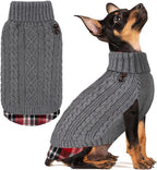 KYEESE Dog Sweater Soft Pullover Dog Sweaters for Small Dogs Male Warm Turtleneck Small Dogs Sweater with Gingham Patchwork Stretchy Knitwear Cat Clothes Thick Pet Coat for Fall Winter Cold Weather