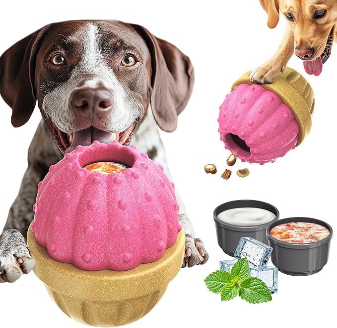 Interactive Dog Toys, Frozen Treat Dispensing for Aggressive Chewers, Indestructible Nylon Chew Toy, Slow Puzzle Feeder for Healthy Eating, for Small Medium Large Breed to Keep Them Busy, Pink