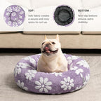 Donut Dog Beds for Small Dogs, Calming Round Cat Beds for Indoor Cats, Cute 3D Textured Flower Pet Bed with Removable Washable Cover and Anti-Slip Bottom（Purple，23"）