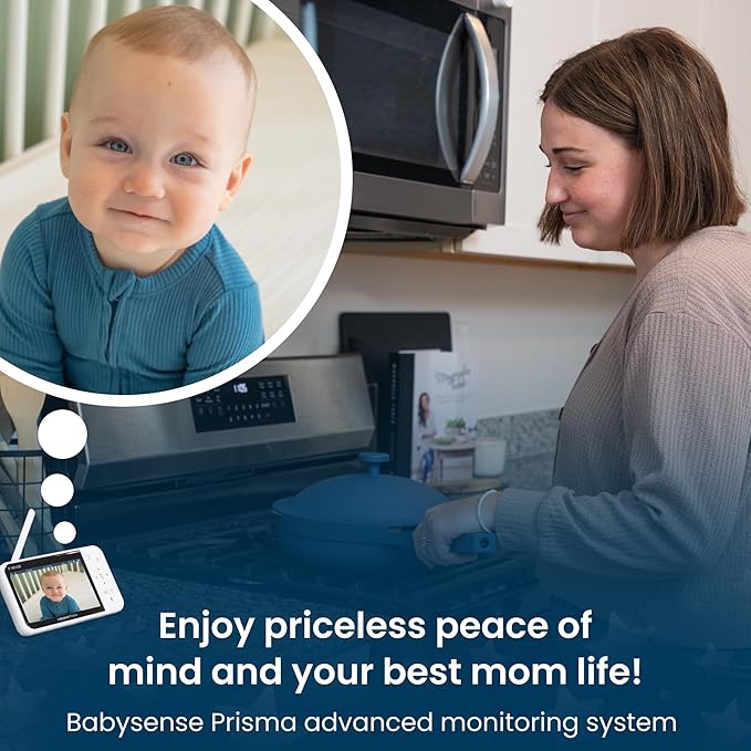 Babysense Prisma Baby Monitor with Camera and Audio, 5” HD Video Baby Monitor, 6-Color Night Light, Split Screen, Baby Sound Machine with White Noise & Lullabies, Secure No WiFi