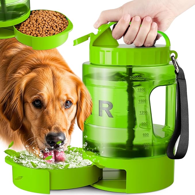 Portable Dog Water Bottle Bowl - 77 oz Travel Water Bowl Dispenser for Dogs Leak Proof, Suitable for Large Pet Drinking, A Must Have for Outdoor, Camping, Walking, Beach, Hunting Other Scenes （Green）