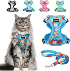 Halypet Cat Harness and Leash Set[MAX Safety 4th-Gen] Cute Escape Proof Vest Harness for Girl&Boy Cat Walking, Comfortable Adjustable Leash and Reflective Strips for Outdoor Kitten, M Azure Floral
