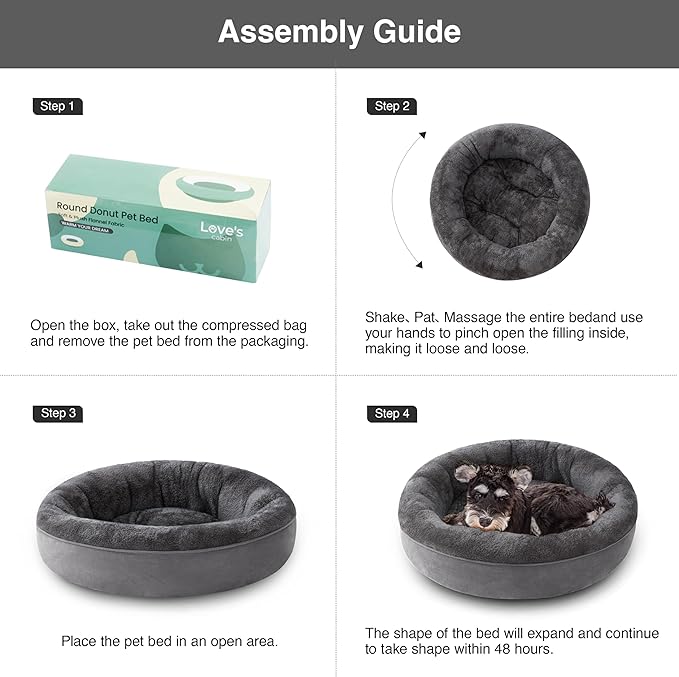 Love's cabin Round Donut Cat and Dog Cushion Bed, 25in Pet Bed for Small or Medium Dogs, Anti-Slip & Water-Resistant Bottom, Soft Durable Fabric Pet Beds, Washable Calming Cat Bed Solid Grey