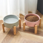 8'' Ceramic Raised Dog Bowl - 70Oz Dog Food & Water Bowl with Elevated Non-Slip Bamboo Stand, Dishwasher & Microwave Safe, Anti Vomiting Heavy Duty Pet Bowl for Medium and Large Dogs, Grey