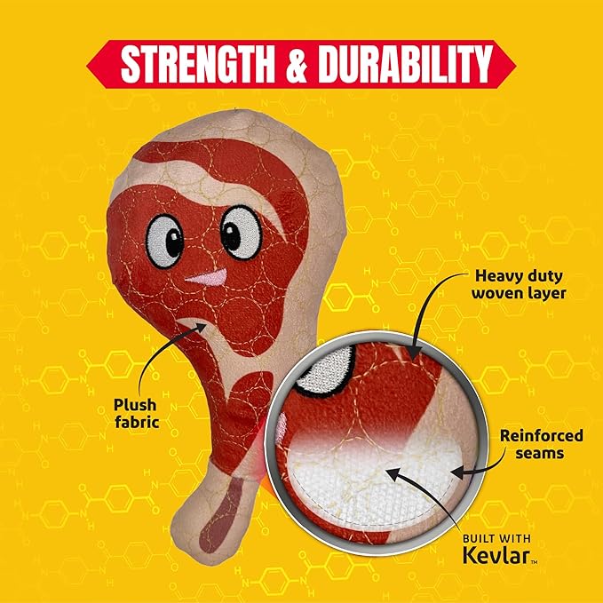 Bite Force - Durable & Strong Dog Toy Ribby with Squeaker, Kevlar-Reinforced Seams for Aggressive chewers- Red.