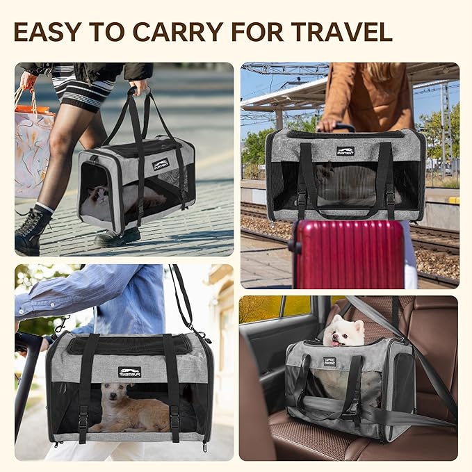 Soft Sided Two Cats Dog Carrier up to 25 lbs, Portable Mesh Pet Travel Bag for Medium Puppy Big Cats, Collapsible Puppy Crate Home Outdoor 20x13x13in, Grey