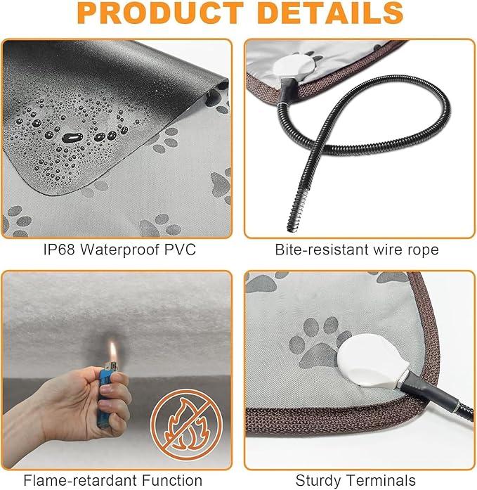 Bestio Cat Heating Pad 16 in Pet Heating Pad, Obtained MET and UL Dual Certification,Smart Thermostat Switch Adjustable from 1-24 Hours, Indoor Heated Electric Pet Bed for Cats Dogs - Gray