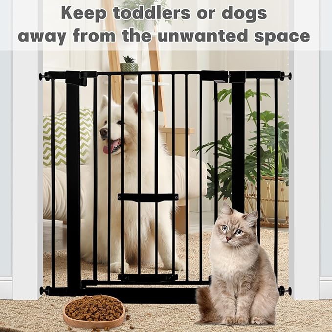 37 Inch Tall Baby Gate with Small Cat Door, Adjustable 29.5" and -40.55",Auto Close Dog Gate Pet Gate Easy Walk Thru Pet Door for Stairs, Doorway, House, Pressure Mounted Safety Child Gate