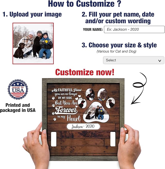 Personalized Picture Pet Loss Sign Frames with Your Pet Name and Picture Bereavement for Loss of Dog or Cat Memorial In Memory Sentimental Memorial Products for Friends Decor