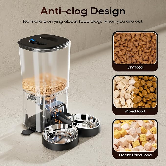 Automatic Cat Feeder,6L Timed Cat Dry Food Dispenser,Pet Feeder up to 6 Meals per Day,10S Voice Record,Flexible Schedule Timer,Auto Pet Feeder for Cats and Small Dogs (Black, 6L)