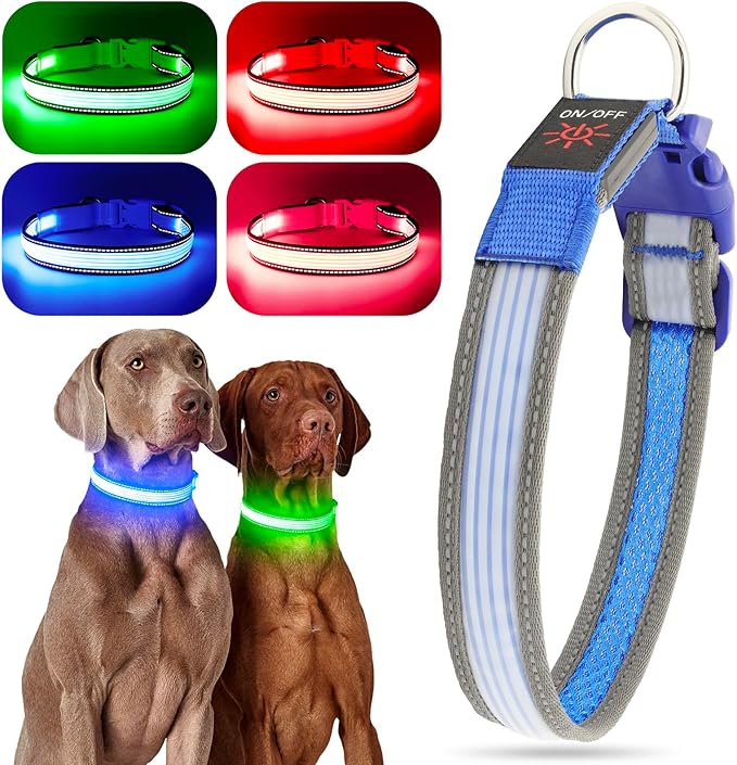 YFbrite Full Adjustbale LED Dog Collar, Full Illuminated Light up Dog Collars, Reflective Dog Collar Light Glowing in The Dark for All Dogs Safety (Small, Blue-2)