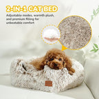 CATISM Cat Bed, Cat Cave for Indoor Cats, Soft Cat Dome, Self-Warming 2 in 1 Foldable Pet Cat House with Washable Cushioned Pillow Calming Fluffy Dog Beds for Small Dogs with Anti-Slip Bottom Brown L