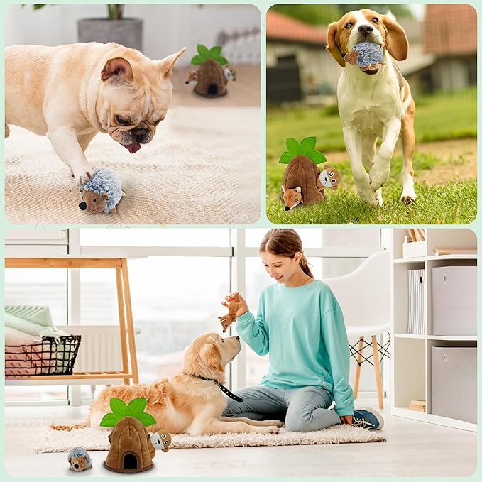 4 Packs Crinkle Squeaky Hide and Seek Puppy Toys to Keep Them Busy, Durable Cute Pet Toys for Small Medium Dogs, Interactive Plush Stuffed Chew Toy, Not for Aggressive Chewers - Coconut Tree