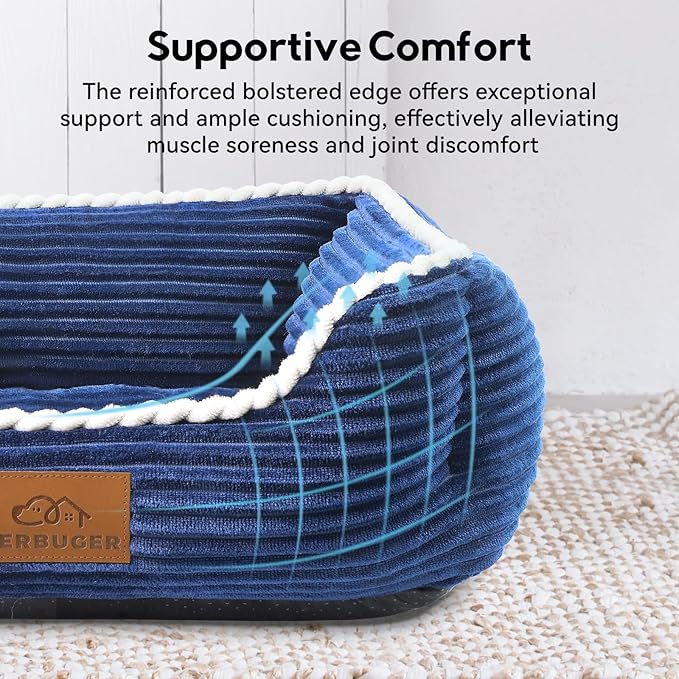 Cat Dog Bed for Pets, Rectangle Pet Bed Gift for Puppy and Kitten, Machine Washable Calming Fluffy Pet Couch Sofa for Indoor Outdoor, Portable Soft Cat Bed with Non-Slip Bottom (Small, Blue)