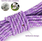 Rypet Reflective Cat Long Leash - 30 FT Escape Proof Walking Leads Yard Long Leash Durable Safe Personalized Extender Leashes Traning Play Outdoor for Kitten, Puppy, Rabbit and Small Animals(Purple-M)