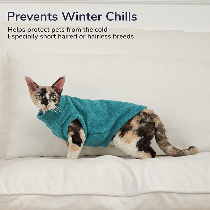 PUMYPOREITY Cat Sweater, Warm Kitten Clothes, Fleece Winter Coat for Hairless Cats, Soft Dog Fleece Vest, Cold Weather Pet Sweater for Dogs and Cats, Dark Blue, M