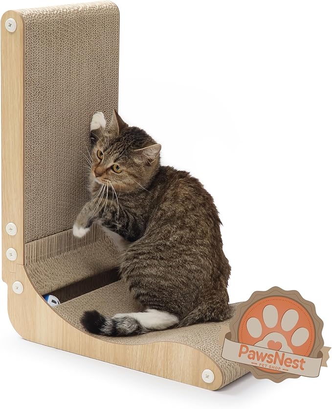 Paws NEST Cat Scratcher, 19.7 Inch L- Shaped Cat Scratch Post, Eco-Friendly for Indoor Cats, Includes Ball Toy & Premium Catnip, Non-Toxic, Easy Assembly