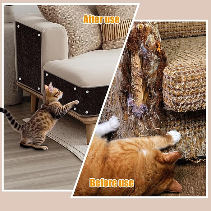 Cat Scratch Mat,118.5"x17.4" Trimmable Self-Adhesive Cat Scratch Furniture Protector, Sticky Cat Scratcher Wall Mat, Covering Cats Tower, Couch Protector from Cats Claws (Brown)