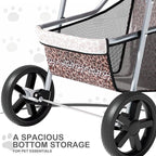 MoNiBloom 3 Wheels Pet Dog Cat Stroller for Small Medium Dogs Cats, Lightweight Foldable Jogger Stroller w/Storage Basket & Cup Holder, Leopard Print