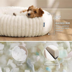 Bedsure Donut Small Dog Bed - Dog Beds for Small Dogs with Corduroy Fleece & Anti Slip Bottom, Round Faux Fur Pet Beds with Washable Removable Cover, Cream, 27x27x8 inches