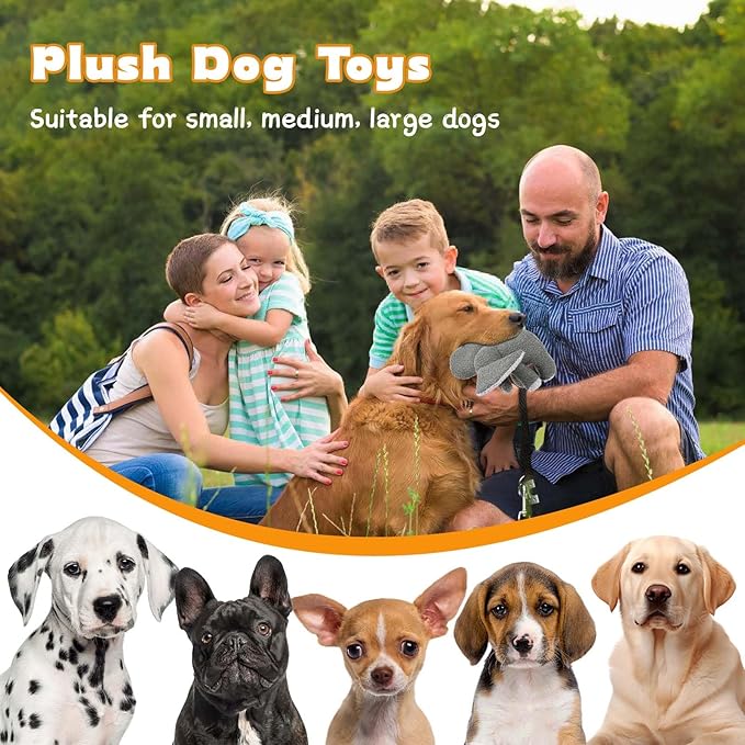 3-Layered Stuffed Dog Toys for Medium Large Dogs, Large Plush Squeaky Dog Toys to Keep Them Busy for Small Medium Large Breed, Cute Animals Puppy Teething Chew Toys - Elephant L