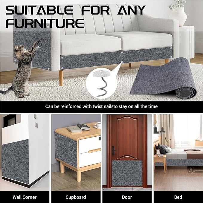 2 Pcs 39.4"x15.8" Cat Scratch Mat, Cat Scratch Couch Furniture Protector, Trimmable Self-Adhesive Cats Scratch Pads, DIY Cat Scratcher for Wall Protector and Covering Cat Tower (Dark Gray)