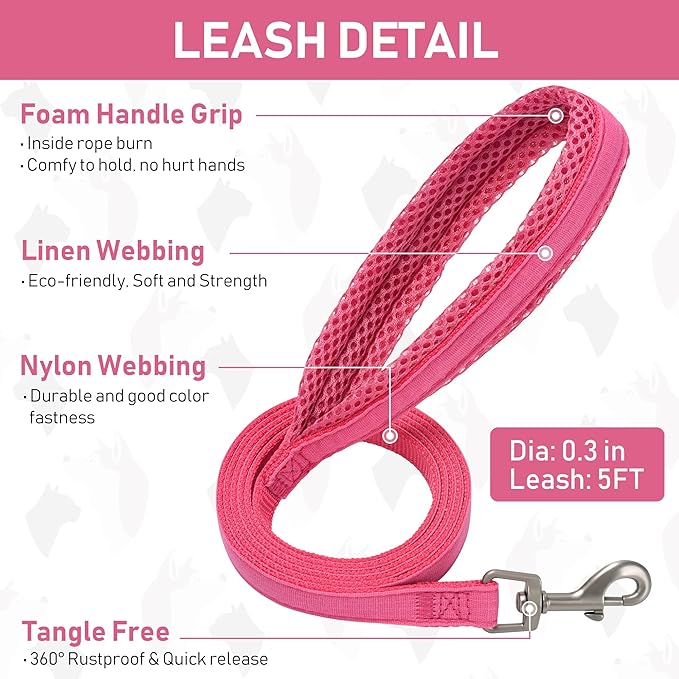 GAMUDA Small Pet Harness Collar and Leash Set, Step in No Chock No Pull Linen Fabric Soft Mesh Dog Vest Harnesses Reflective for Dogs Puppy Cats Kitten Rabbit (Pink, XXS)