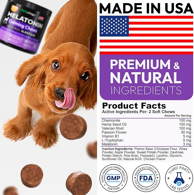 Advanced Melatonin for Dogs - 170 Dog Melatonin Calming Chews for Small and Large Dogs - Natural Hemp Dog Sleep Aid, Puppy Sleeping Pills, Anxiety, Stress, Separation, Barking, Fireworks - Made in USA