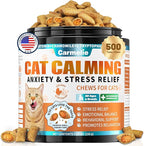 Cat Calming Treats, 500 Crunchy & Creamy Calming Cat Treats with Melatonin, Chamomile for Cats Stress and Anxiety Relief - Travel, Boarding, Vet Visits, Separation Anxiety, Chicken and Krill Flavored