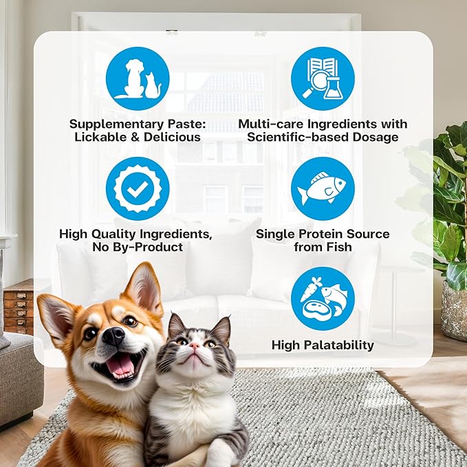 Fiber for Cats & Dogs – Tuna with Salmon – Cat Hairball Remedy & Cat Constipation Relief – 6 Functional Fibers with Prebiotics for Gut Health, Hairball Control – 30 Sachets