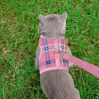 PUPTECK Soft Mesh Cat Vest Harness and Leash Set Puppy Padded Pet Harnesses Escape Proof for Cats Small Dogs Rabbits Bunny, Plaid Pink, XL