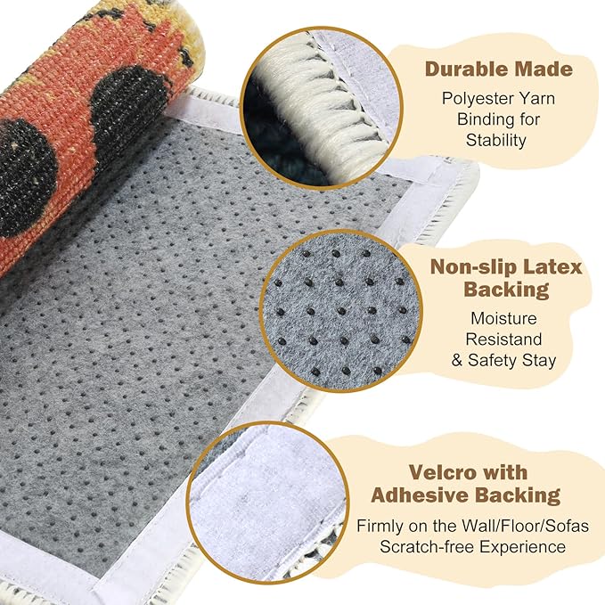 3-in-1 Sisal Cat Scratch Mat Sunflower 23.6x15.7'' Floor & Wall Cat Scratcher Pad, Protects Carpet Couch & Furniture with Sticker Tape, Anti-Slip, Durable for Indoor Outdoor Cats