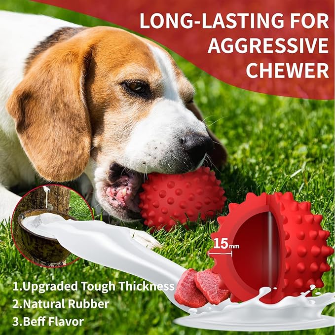 Apasiri Dog Balls Squeaky Dog Toys for Large Dogs, Dog Toys for Aggressive Chewers, Tough Spiky Dog Ball, Floatable Rubber Pet Toys for Medium Breed, Beef Flavor, Pack of 2
