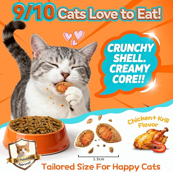 Cat Calming Treats, 500 Crunchy & Creamy Calming Cat Treats with Melatonin, Chamomile for Cats Stress and Anxiety Relief - Travel, Boarding, Vet Visits, Separation Anxiety, Chicken and Krill Flavored