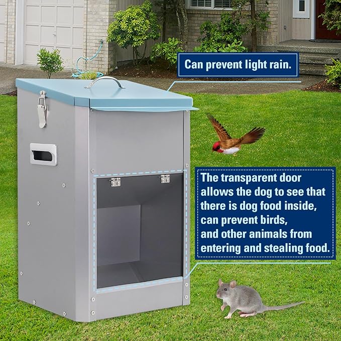 Automatic Dog Feeder Large Food Dispenser 25lbs Outdoor Pets Feeder Gravity Food Feeder Galvanized Metal for Dog, Cat, Small, Medium, and Large Breeds