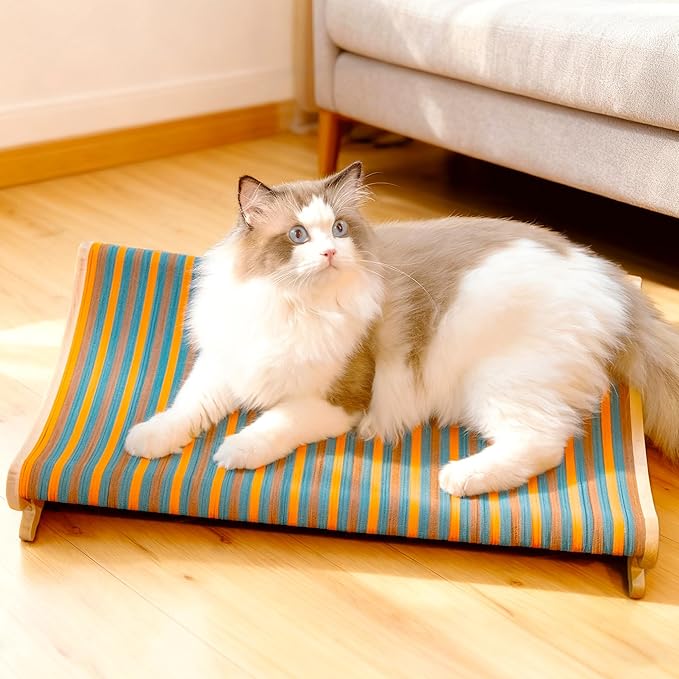 DIY Felt Cat Scratcher Bed, Durable Scratching Pad for Indoor Cats, Sturdy Solid Beech Wooden Cats Scratcher, Lounger & Sleep & Scratch (Extra-Larger), Brown