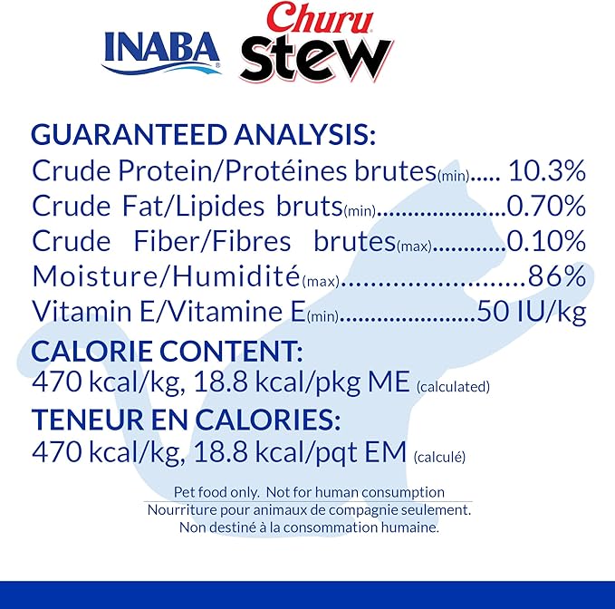 INABA Churu Stew for Cats, Side Dish Pouch with Vitamin E, 1.4 Ounces per Pouch, 12 Pouches, Chicken & Tuna Recipe