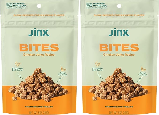 Jinx Chicken Bites, Soft Jerky Dog Treats, Slow-Smoked Real Chicken, Low-Calorie and Packed with Flavor, No Fillers, Bite-Sized Snack, 5oz (Pack of 2)