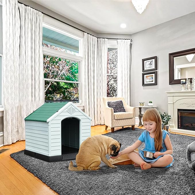 YITAHOME Large Plastic Dog House Outdoor Indoor Doghouse Puppy Shelter Water Resistant Easy Assembly Sturdy Dog Kennel with Air Vents and Elevated Floor