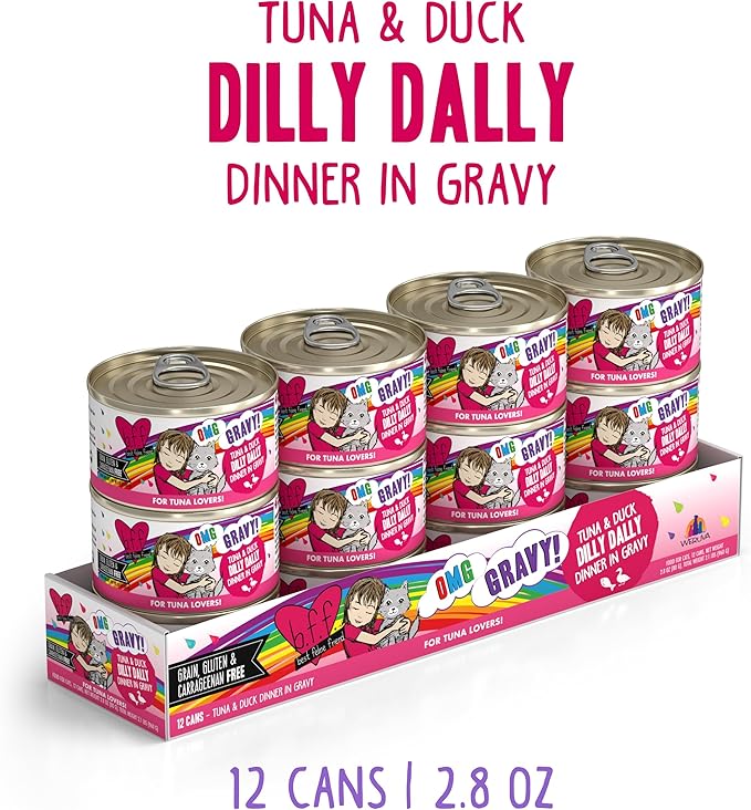 B.F.F. OMG - Best Feline Friend Oh My Gravy!, Tuna & Duck Dilly Dally with Tuna & Duck, 2.8oz Can (Pack of 12)