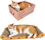 Cat Scratcher Bed 27 Inch Cat Couch Scratcher &16 Inch Cat Scratch Box with Refillable Scratch Pad Cat Scratchers for Indoor Cats Durable Extra Large Cats Lounger Furniture Protector