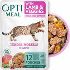 Optimeal Grain-Free Wet Cat Food – Lamb & Veggies Recipe, High Protein & Moisture Rich Indoor Adult Cats Food, Tender Morsels in Savory Gravy Natural Ingredients - 3 oz Pouches, 12 Pack