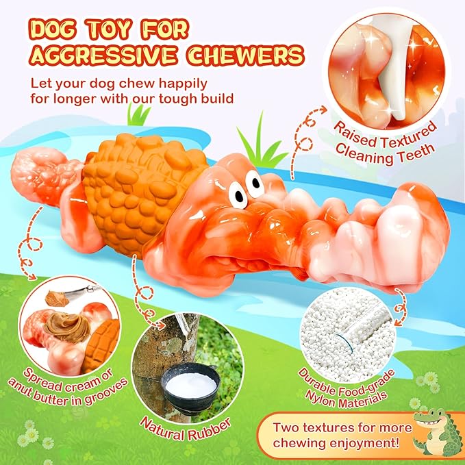 Dog Chew Toys for Aggressive Chewers: Squeaky Dog Toy to Keep Them Busy, Reduce Boredom and Consume Energy for Medium, Large Breed(Orange)