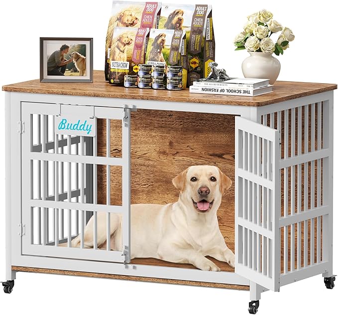 EasyCom 48"/42"/33" XXL Heavy Duty Dog Crate Furniture with Casters, Dog Kennel Indoor for Large Dogs, Escape-Proof and Chew-Proof Dog Cage for high Anxiety Dog, Decorate House as TV Stand, End Table
