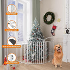 3 Panles Full Matel Freestanding Dog Gates with Door, 72"Extra Wide 36"Tall Free Standing Dog Pet Gate for Indoor & Outdoor. Foldable Pet Fences for Doorways, House, Stairs, Porch, Deck, Yard